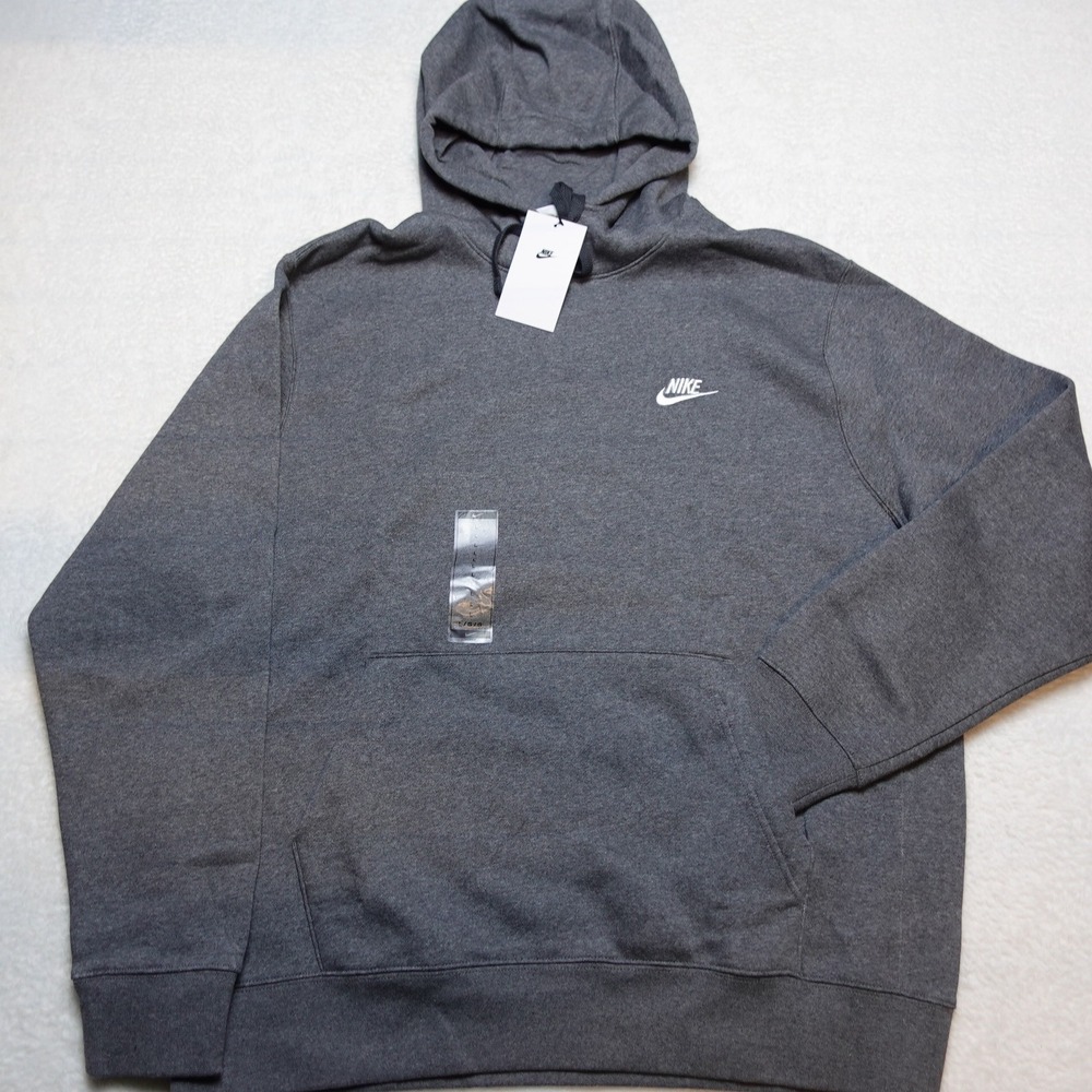 Nike Pullover Hoodie Mens Large Charcoal Grey Sportswear Club Fleece BV2654-071